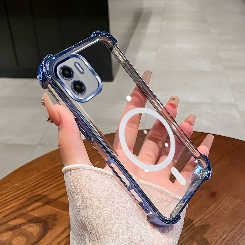 เคสสําหรับ Redmi A1 A2 แม่เหล็กไร้สายโปร่งใสสี่มุมดูดซับแรงกระแทกเลนส์ป้องกันเคสโทรศัพท์ SJSFDDR – โปรปัง