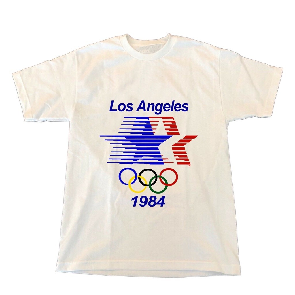 【พร้อมส่ง】Retro 1984 Los Angeles Olympic Ringer T-shirt casual cotton mens เสื้อยืดคอกลมพิมพ์ลายผ้าฝ
