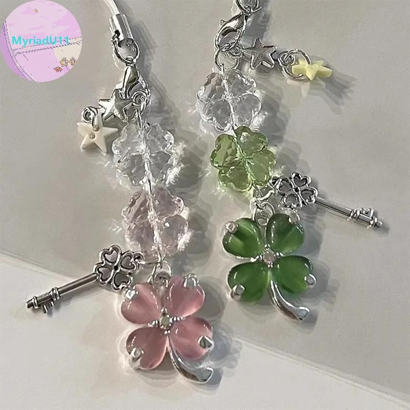 MyriadU ประณีต Lucky Leaf โทรศัพท์จี้แฟชั่นโทรศัพท์น่ารัก Four Leaf Clover พวงกุญแจกระเป๋าเป้สะพายหลังอุปกรณ์ตกแต่งของขวัญ TH