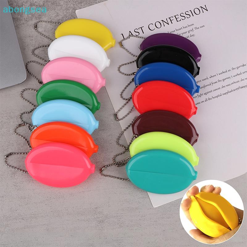 Abongsea รูปไข่ขนาดเล็กเหรียญกระเป๋ามินิต่างหูแหวนกล่องเก็บโซ่สีทึบ PVC แฟชั่นแบบพกพากระเป๋าจี้ Nice
