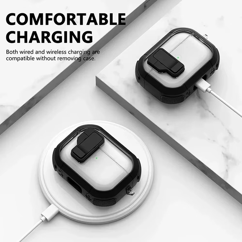 ล็อคความปลอดภัยฝาครอบโปร่งใสสําหรับ airpods 3 กรณี Pro 2 2nd กรณีแม่เหล็กพวงกุญแจ Full Body Protection กันกระแทกชาร์จกรณี ราคา ถูกที่สุด ดีลบีเคเค แกลเลอรีภาพที่ 6