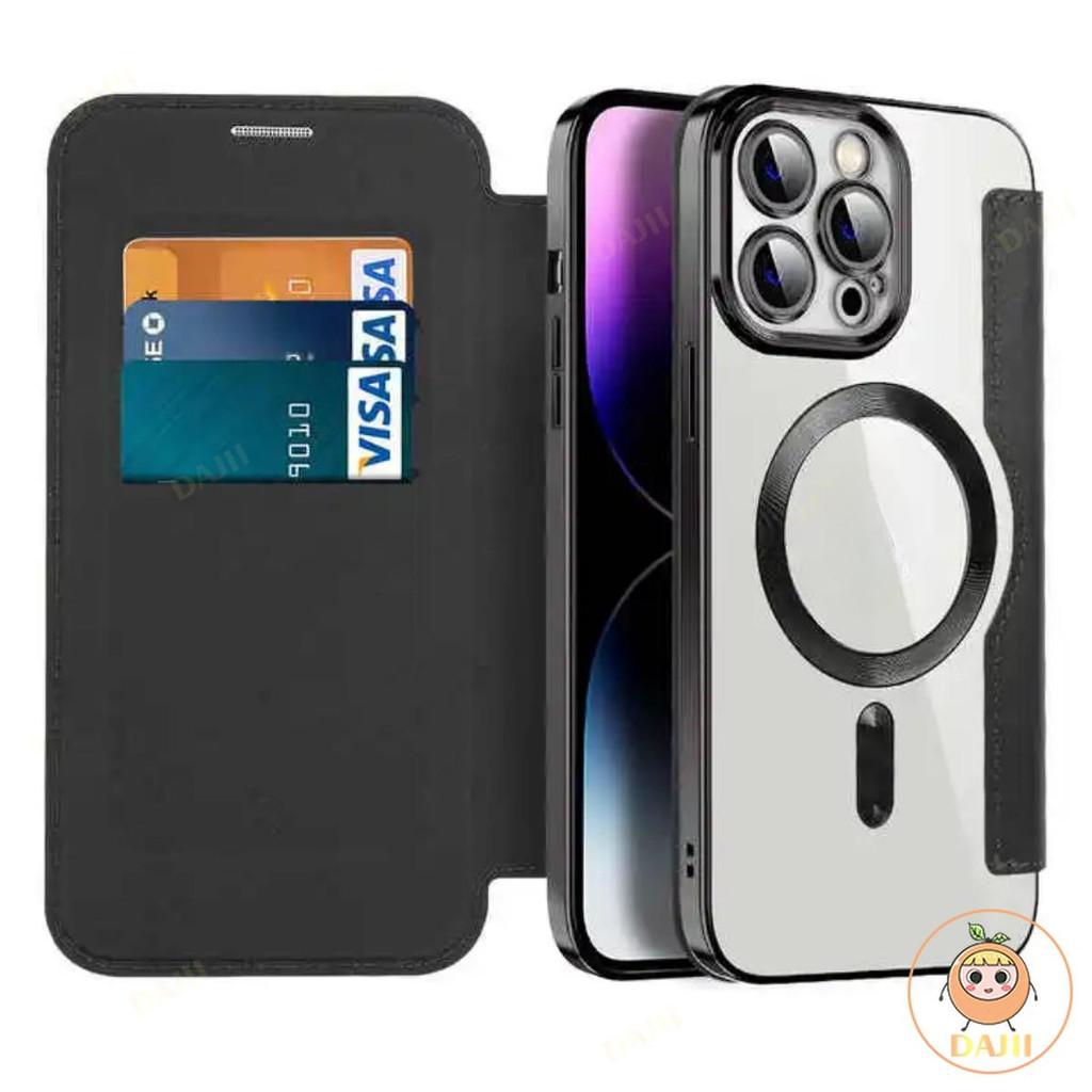 DAJII อาวุโสพลิกหนังแม่เหล็กใสกันกระแทกไร้สายชาร์จเคสโทรศัพท์เข้ากันไ เคส เข้ากันได้สำหรับ เคสไอโฟน Case Compatible For iPhone 16 15 14 13 12 11 Pro Max Plus ธุรกิจช่องเสียบการ์ดกรณี Cove