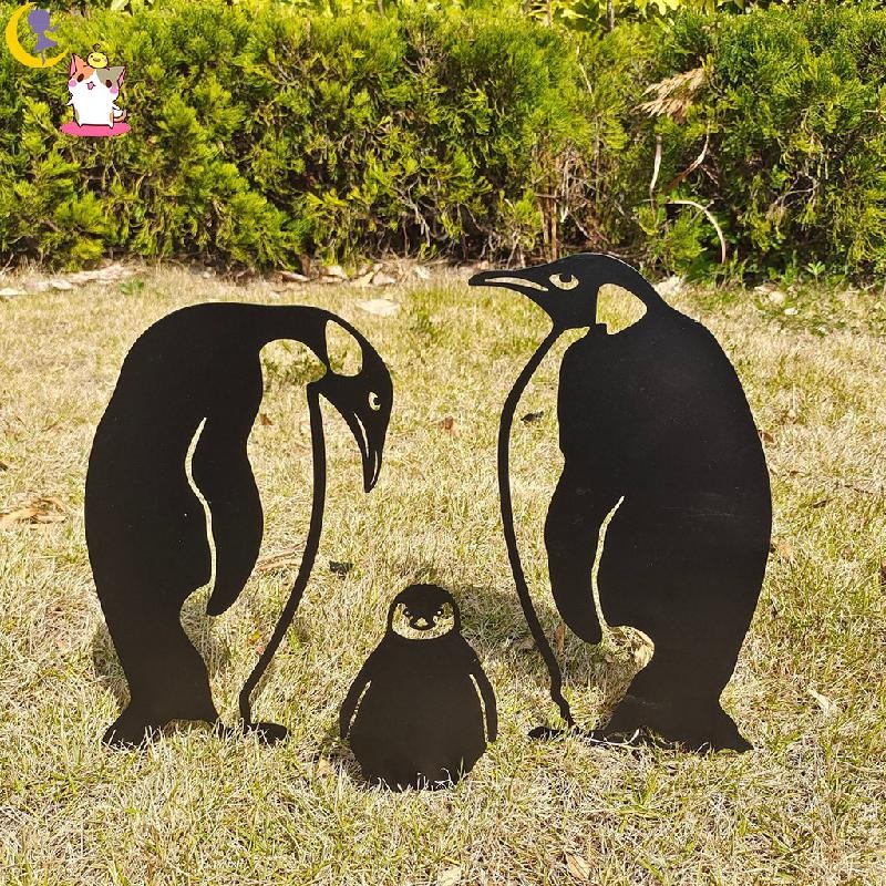 ไม้เพนกวินตกแต่งสวน3ชิ้น,penguins Yard Art Gardenรูปปั้นโลหะตกแต่ง,สําหรับลานลานสนามหญ้าระเบียงลานตก