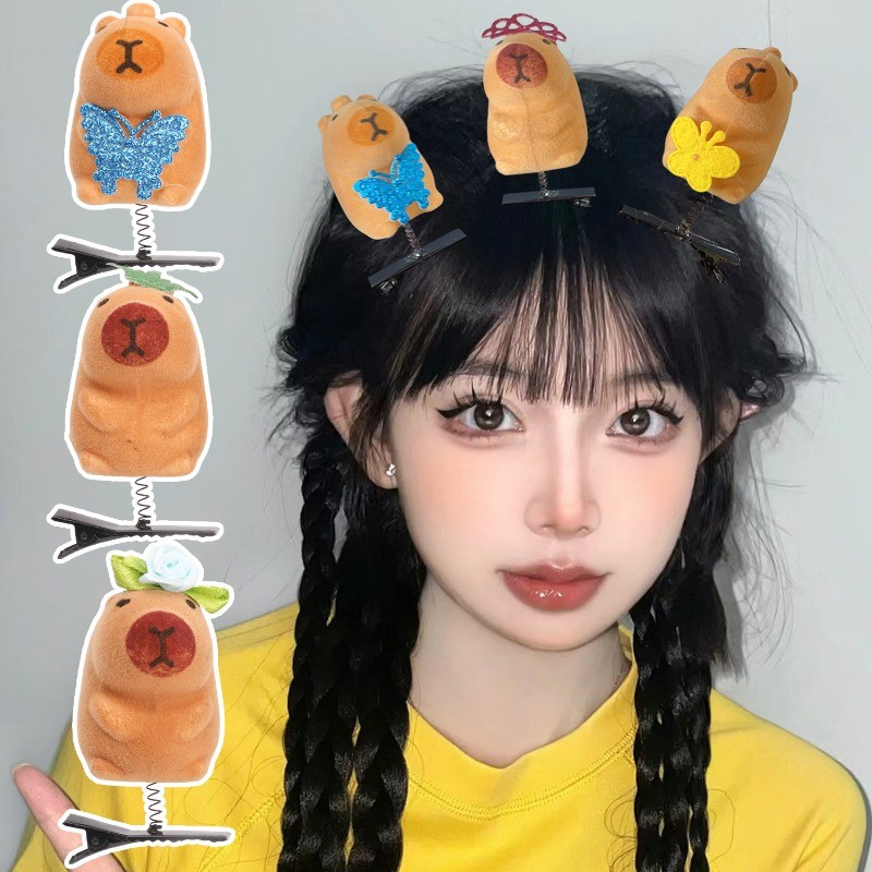 กิ๊บติดผม คาปิบาระ แห่กัน - กิ๊บสปริง 3ง - ตลก, น่ารัก, สไตล์สุ่ม-สําหรับสาว ๆ สวมใส่ทุกวัน-คลิปหน้าม้าด้านข้าง-แต่งตัวเครื่องประดับผม