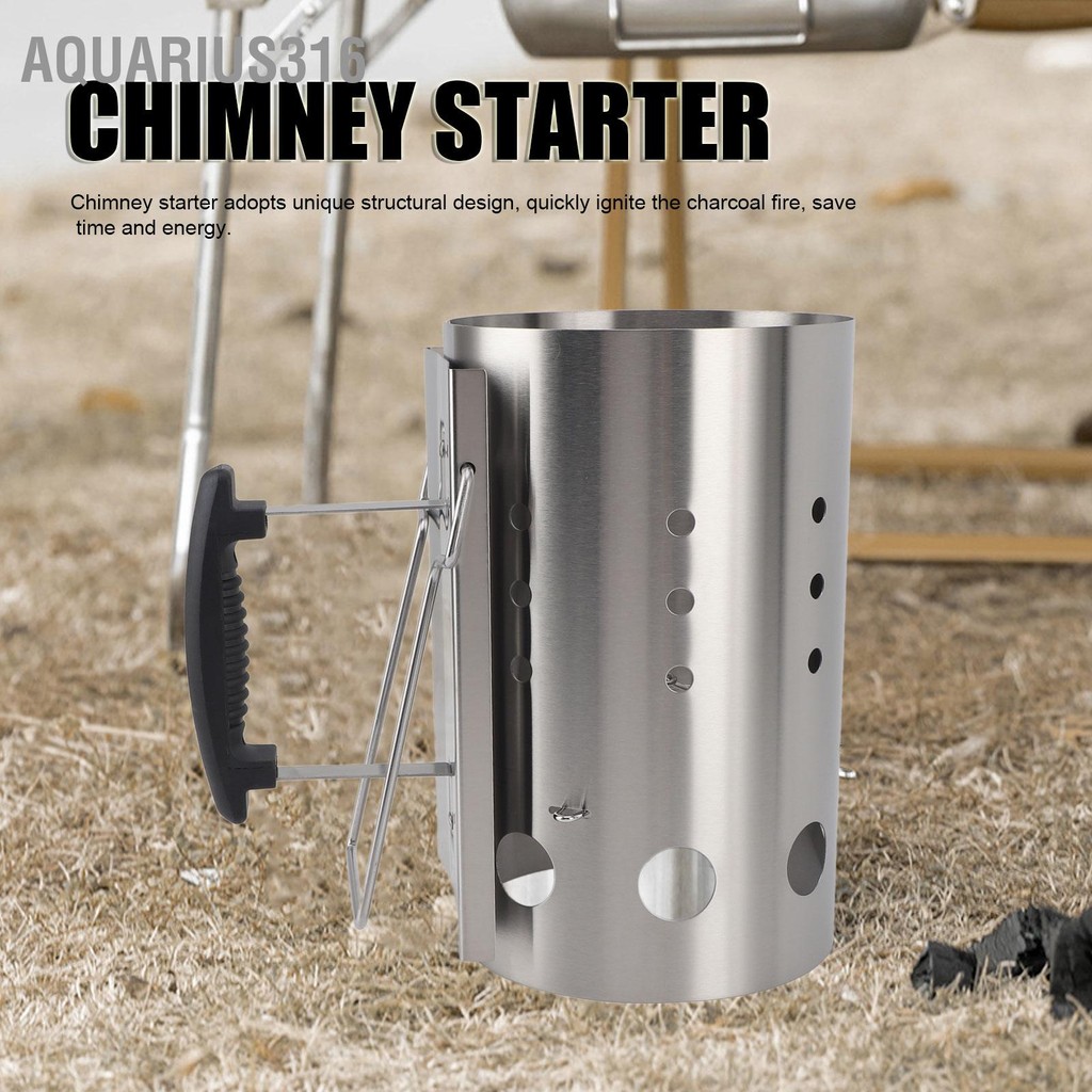 Aquarius316 Chimney Starter สแตนเลสแบบพกพาที่มีประสิทธิภาพ Charcoal Barrel สำหรับบาร์บีคิว Camping Picnic