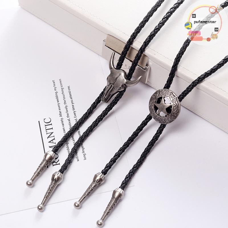 Pufangstar ปรับ Bull Head ดาวห้าแฉกคาวบอยตะวันตก Bolo Tie Rodeo Dance เนคไทหนัง Faux จี้สร้อยคอ TH