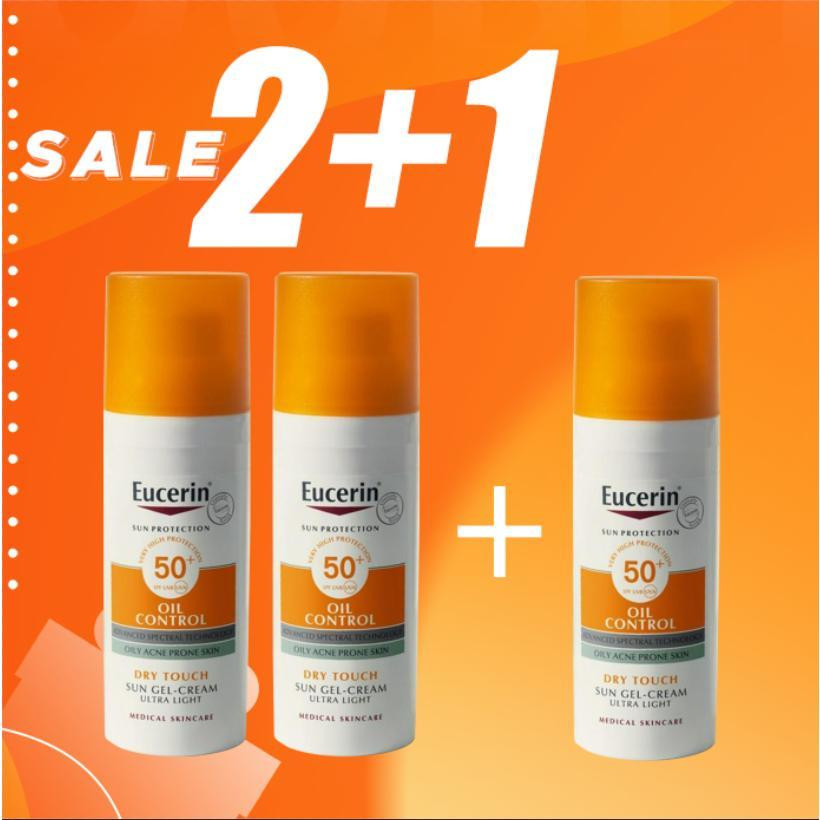 【ซื้อ 2 แถม 1】ครีมกันแดด Eucerin พร้อมระบบควบคุมความมัน สัมผัสแห้ง บางเบา 50ml SPF 50 sunscreen กันแดดหน้า กันเเดด