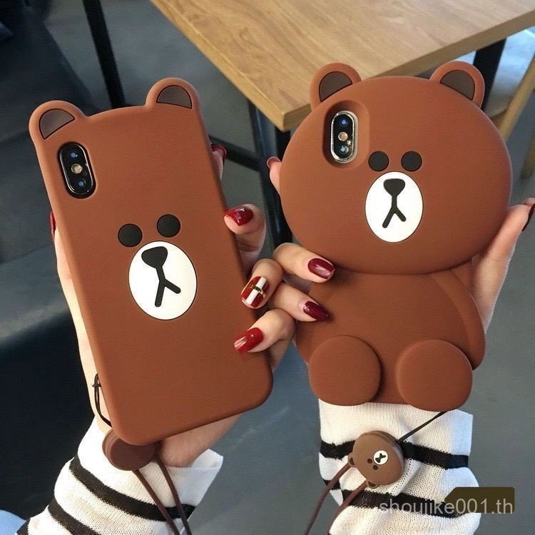 เคสโทรศัพท์ iPhone รุ่นที่12/11/4สำหรับแอปเปิ้ล7/8PLUS บราวน์หมีแอปเปิ้ล4S/6S/11ขอบการ์ตูน xr7/8 /plus/xs/xr/ se2020 csum
