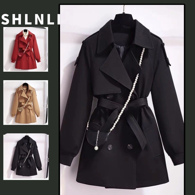 ฤดูใบไม้ร่วงและฤดูหนาวของผู้หญิงสไตล์อังกฤษสลิมฟิตแจ็คเก็ตทําด้วยผ้าขนสัตว์สีทึบลูกไม้ปุ่ม ก-เส้น เสื้อโค้ท