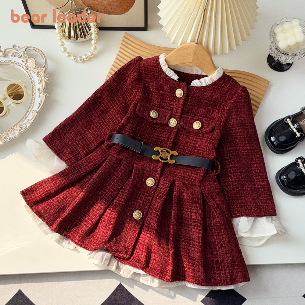 หมีผู้นําฤดูหนาวที่อบอุ่นปีใหม่สาวชุด2ถึง7ปีสีแดงเสื้อผ้าเด็กเวอร์ชั่นเกาหลีลายสก๊อตพิมพ์ลูกไม้ พิสัย ชุดคริสต์มาส