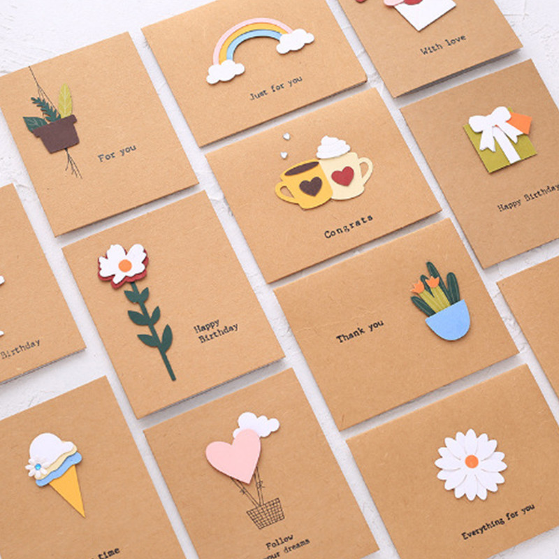 การ์ดอวยพร 3 มิติวินเทจวันเกิดคราฟท์การ์ดอวยพร ทําเอง พร้อมซองจดหมาย