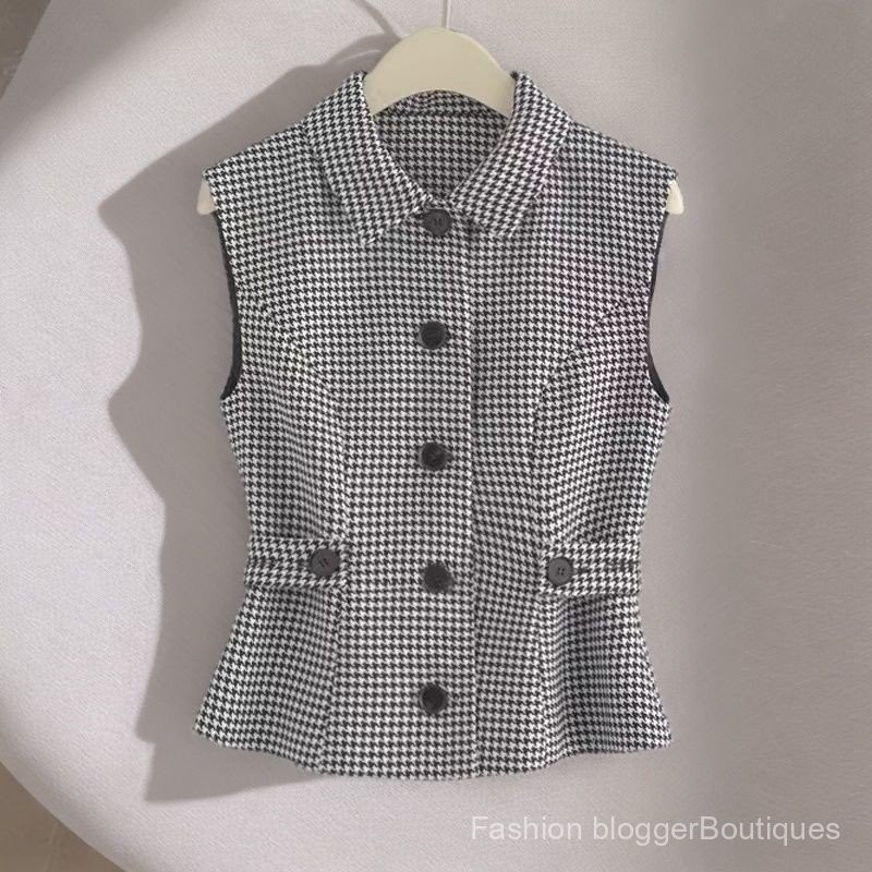 [套装内容] สไตล์ฝรั่งเศส Retro Slimming Vest Chanel Coat การออกแบบใหม่ SENSE All-Matching เสื้อแขนกุดสั้น TOP