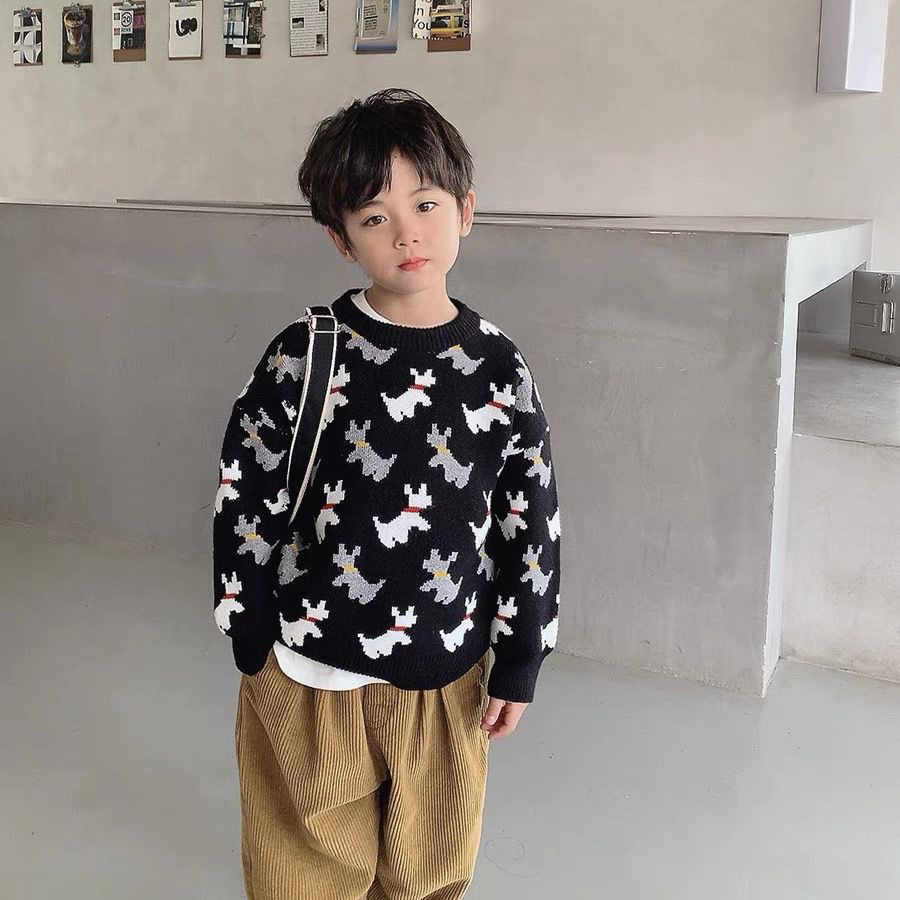 เด็กเสื้อกันหนาวเด็กทารก 2024 ฤดูใบไม้ร่วงฤดูหนาวใหม่การ์ตูนลูกสุนัข ผ้าแจ็คการ์ด สูงสุด