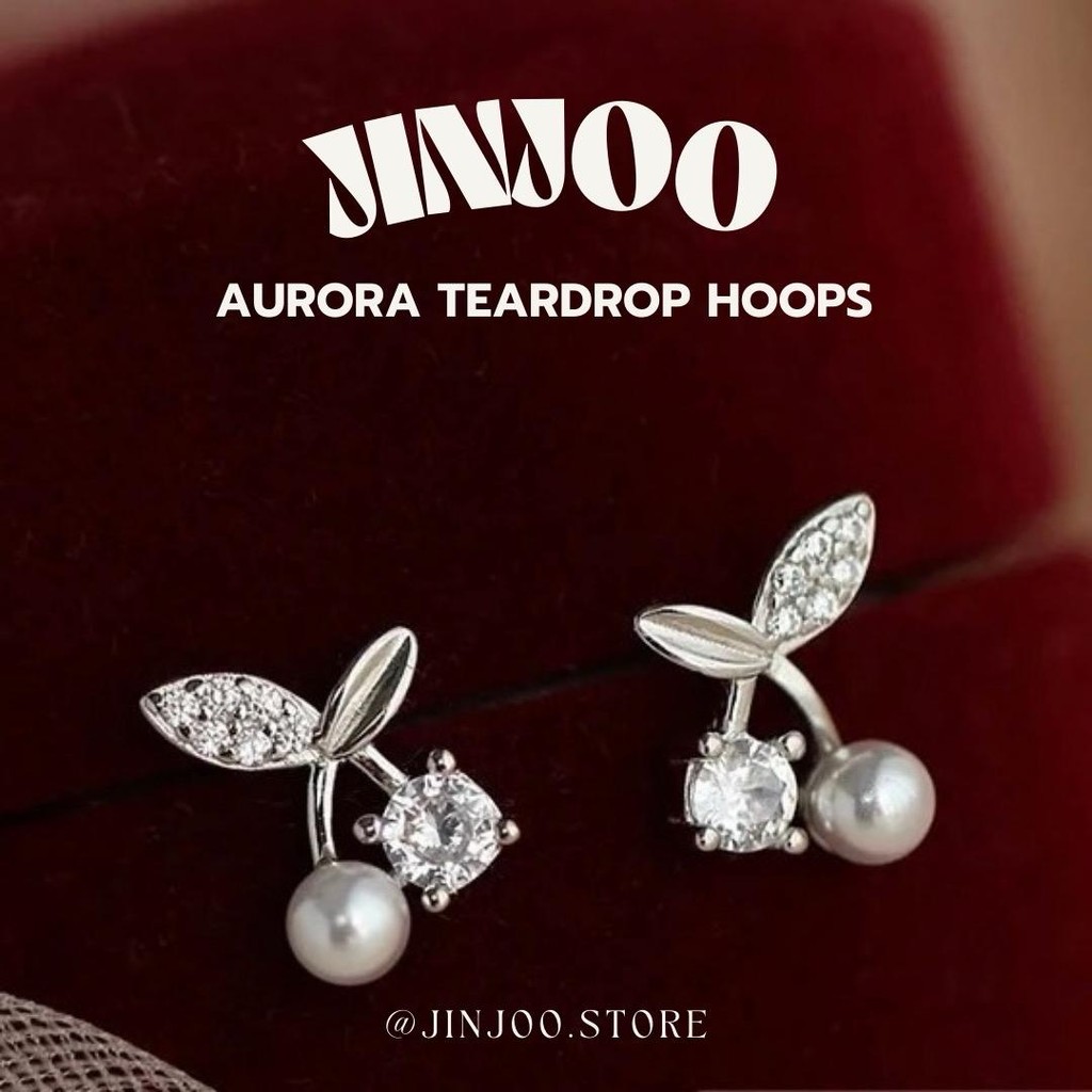 Jinjoo รหัส A23 ต่างหู Cherry Pearl  Earrings ลุคคุณหนู เรียบง่าย (แป้นทับ925+แป้นจุกยาง)
