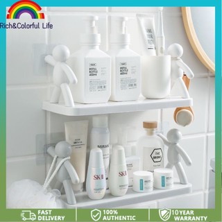 2/4Pcs Wall Hanging Bathroom Human Hook Rack Floating Wall Ledge Shelf Suction Kitchen Shelf Home Storage