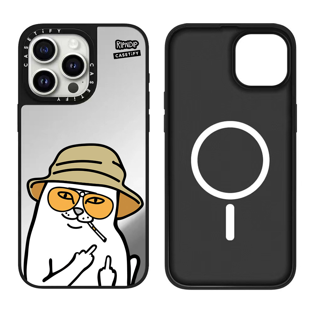 CASE TiFY 2024 RIPNDIP Rebellious cat เคสโทรศัพท์กระจกแม่เหล็กสําหรับ iPhone16 15 14 13 12 11 Pro Pl