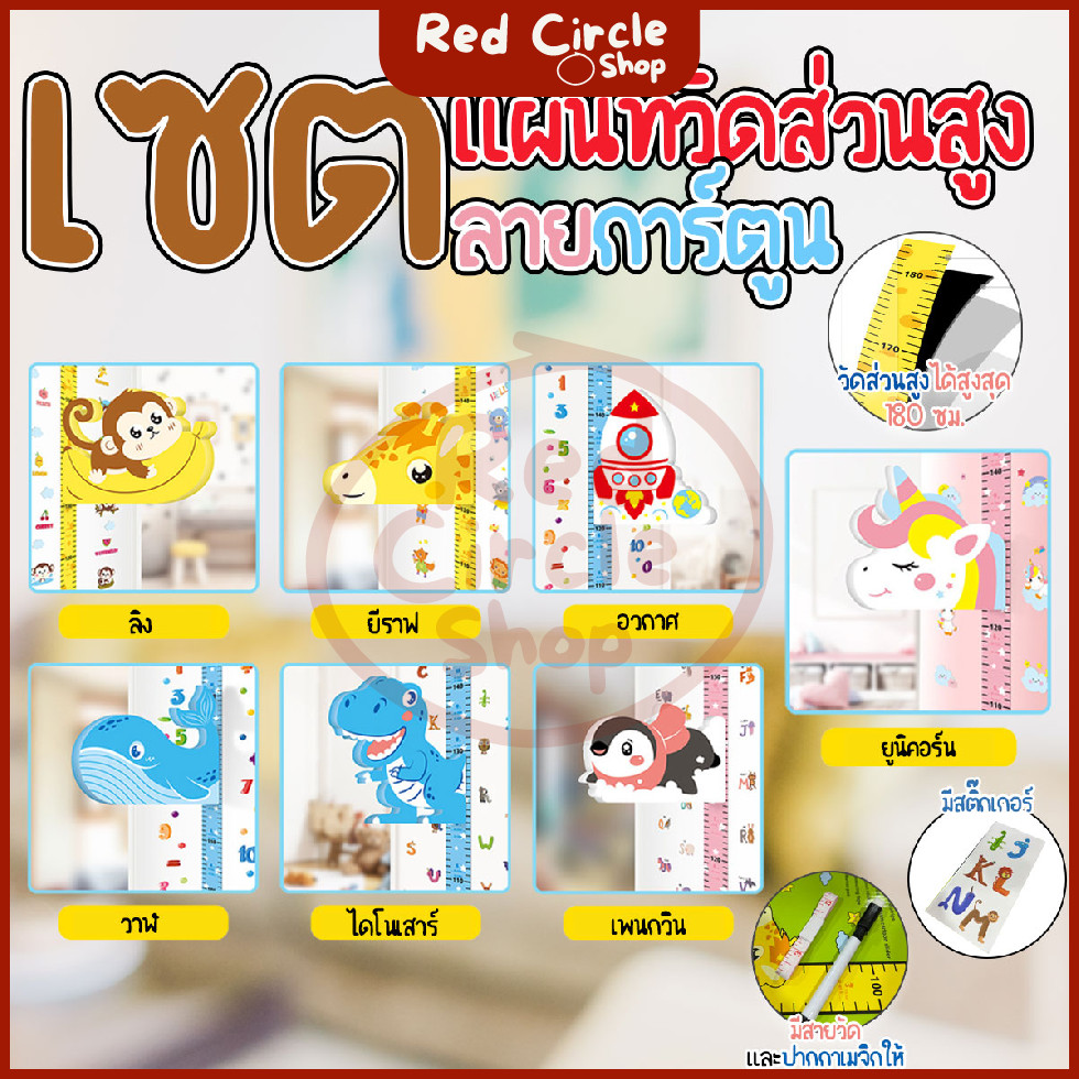 🔴พร้อมส่ง🔴 ที่วัดส่วนสูงลายการ์ตูน ขนาด 180 cm พร้อมสายวัด ปากกาเมจิกและสติ๊กเกอร์