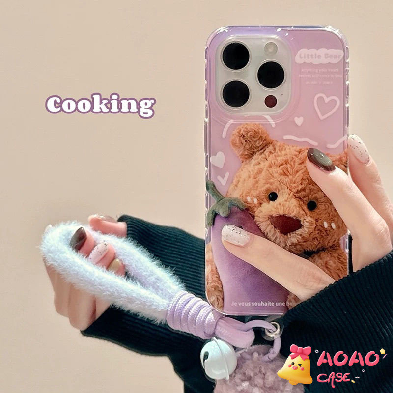 เคสไอโฟน11 สำหรับ iPhone 15 11 13 12 14 Pro Max 8 7 14 15 Plus XR X XS Max SE 2020 ปกม่วงหมีน่ารักตลก - รูปที่ 3