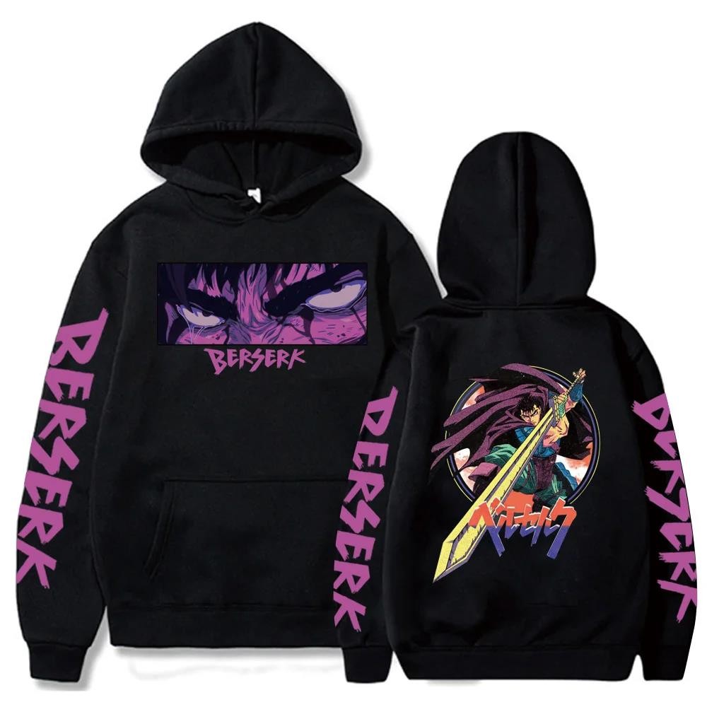 ผู้ชาย Berserk Hoodie Harajuku Guts Eyes Manga Hooded Sweatshirt Pullover แขนยาว
