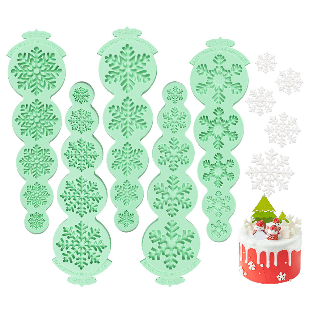 เกล็ดหิมะซิลิโคนfondant Mould 5 Cavity Christmas Theme Multiรูปแบบเกล็ดหิมะMould Sugarcraft,Clayสําหรับเค้ก,Cupcake Decor DIY FondantซิลิโคนMouldรูปแบบใหม่เกล็ดหิมะ