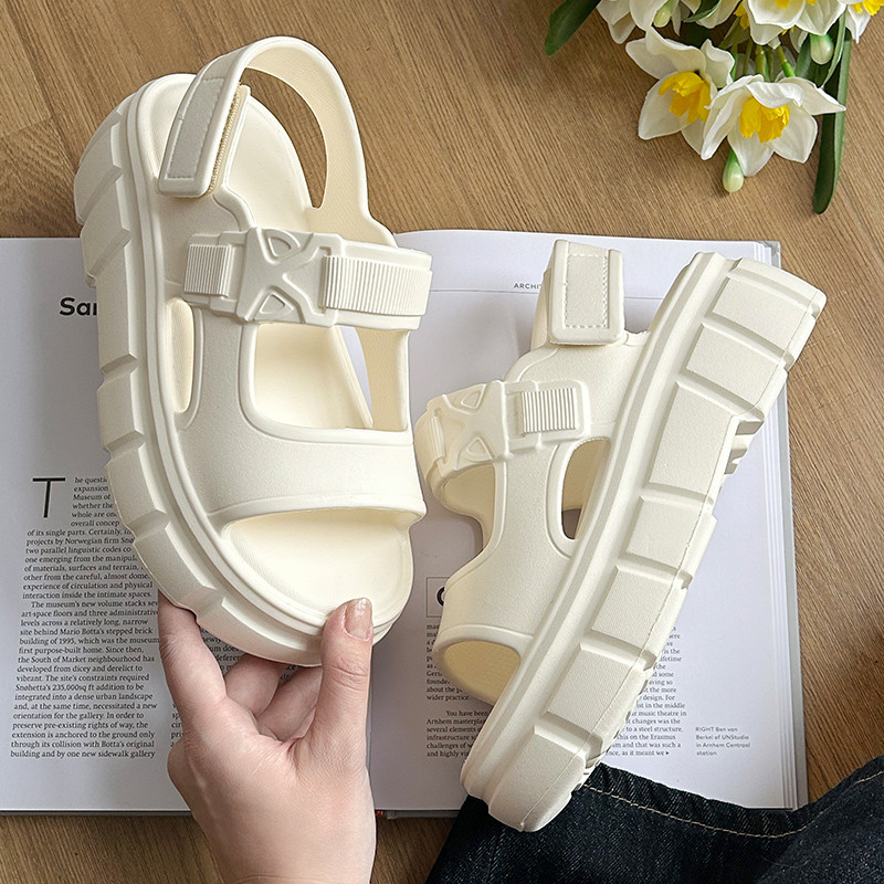 [New Arrival] UTUNE Womens Sandals Two Strip Sandal Casual Soft Thick Sole Non-Slip Flat Beach Shoes