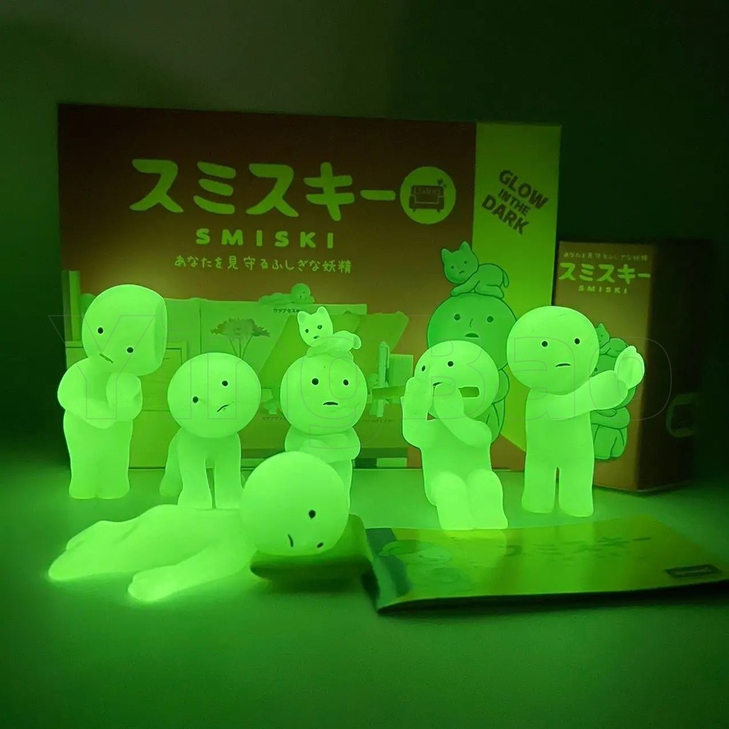 Smiski Hippers Series Noctilucent ตุ๊กตาสีเขียวกล่องตาบอดน่ารัก Surprise Creative Night Light Fairy ตุ๊กตาตกแต่งวันเกิดของขวัญปีใหม่