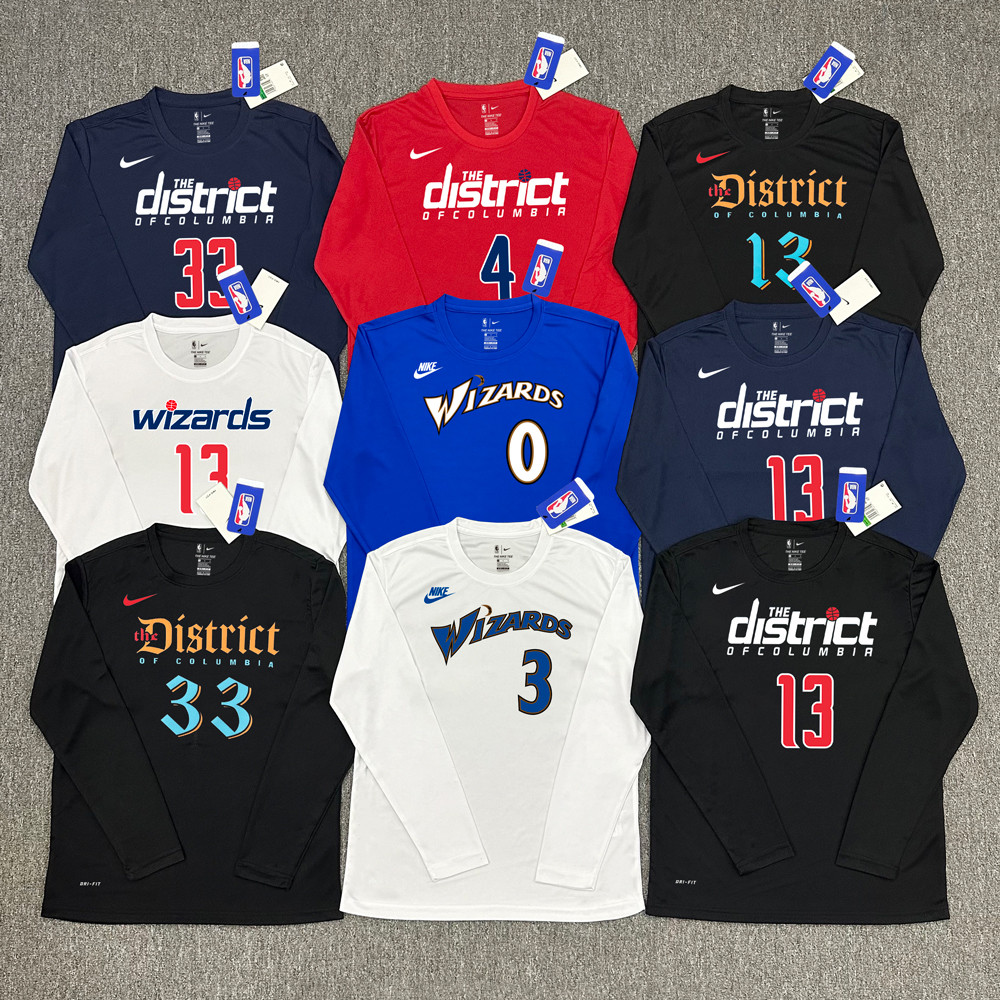 Washington Wizards Planet Jersey Jordan Poole บาสเกตบอลอเมริกันเสื้อยืดแขนยาว Kuzma Quick-Drying กีฬายิงชุดฝึกซ้อม