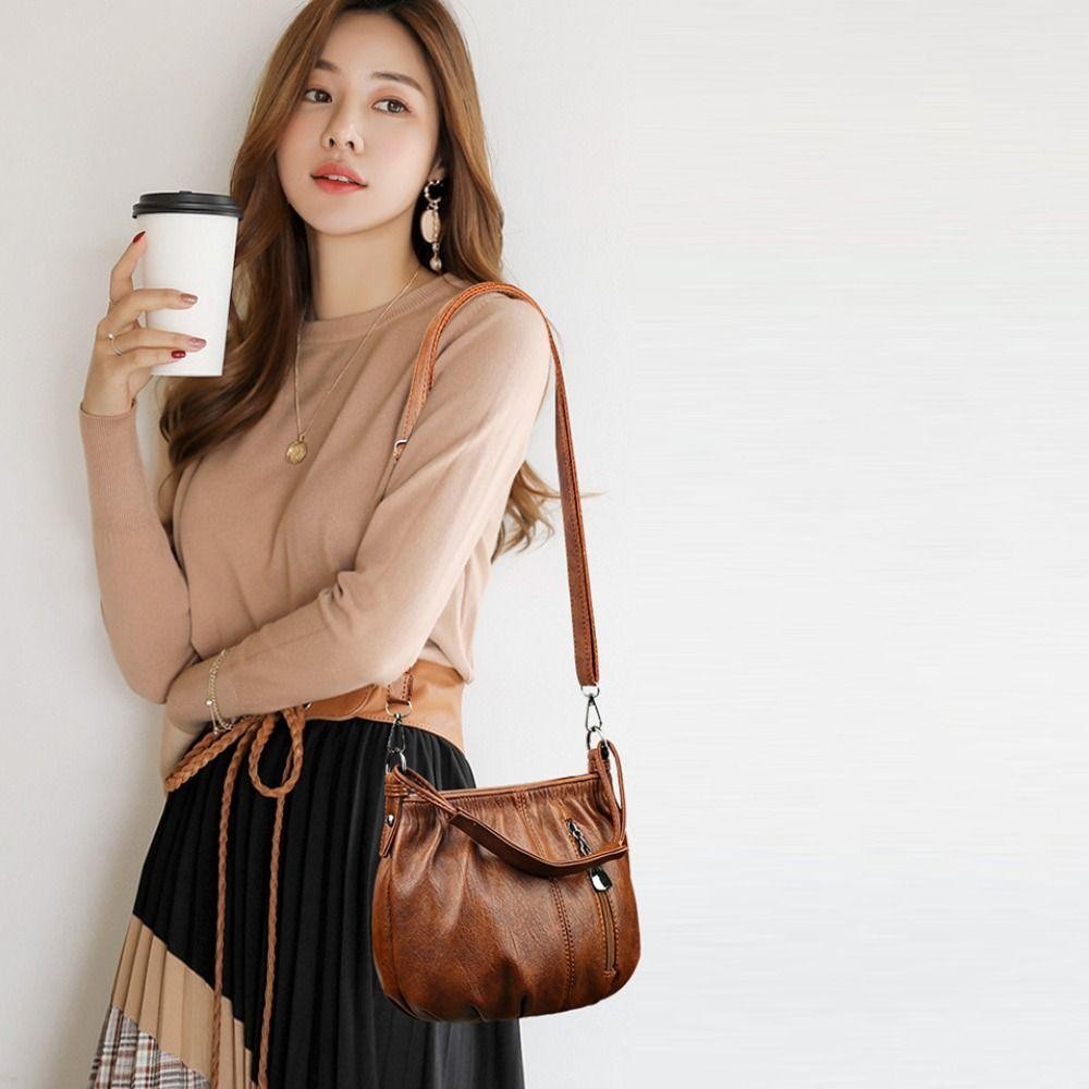 Jsjjingpลําลองหนังน้ําหนักเบาความจุขนาดใหญ่กระเป๋าสะพายขนาดเล็กแฟชั่นหลายชั้นสันทนาการวัยกลางคนกระเป๋าถือสิริกระเป๋าของขวัญวันแม่ - รูปที่ 5