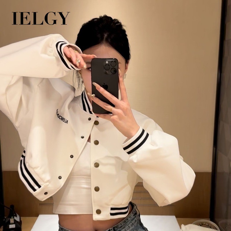 IELGY เสื้อแจ็คเก็ตเบสบอลทรงหลวมสําหรับผู้หญิง