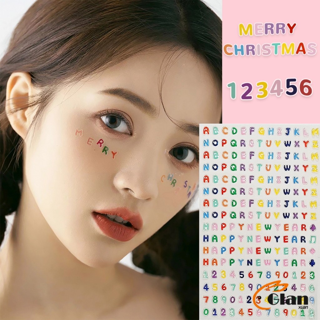 Glanxuan สติ๊กเกอร์แต่งหน้า ติดทน ติดนาน ตัวอักษร ตัวเลข ประดับ DIY Makeup Sticker
