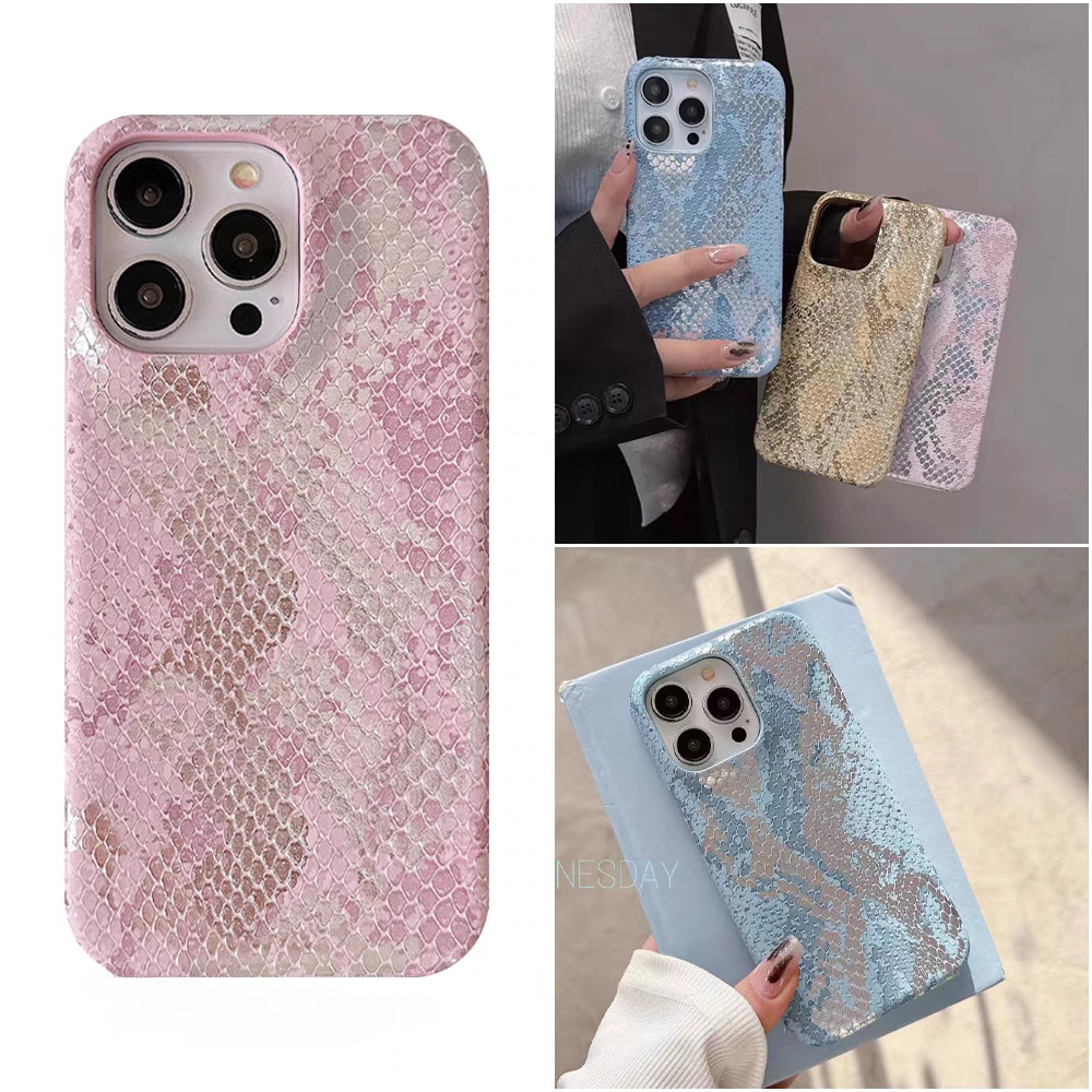 Gradient Mermaid หนังสําหรับ iPhone 16 15 14 13 12 11 Pro Max 16 15 14 Plus งูลายจระเข้ Texture Design Cover Full Coverage รูขนาดใหญ่ Anti Falling Cover
