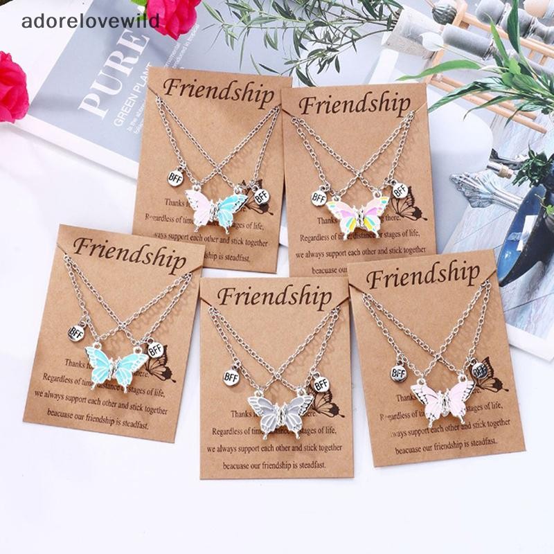 Adorelovewild 2PCS เพื่อนที่ดีที่สุดสร้อยคอผีเสื้อ BFF สร้อยคอมิตรภาพสําหรับ 2 สาวคนรักสร้อยคอคู่ทางไกลของขวัญวันเกิด sf