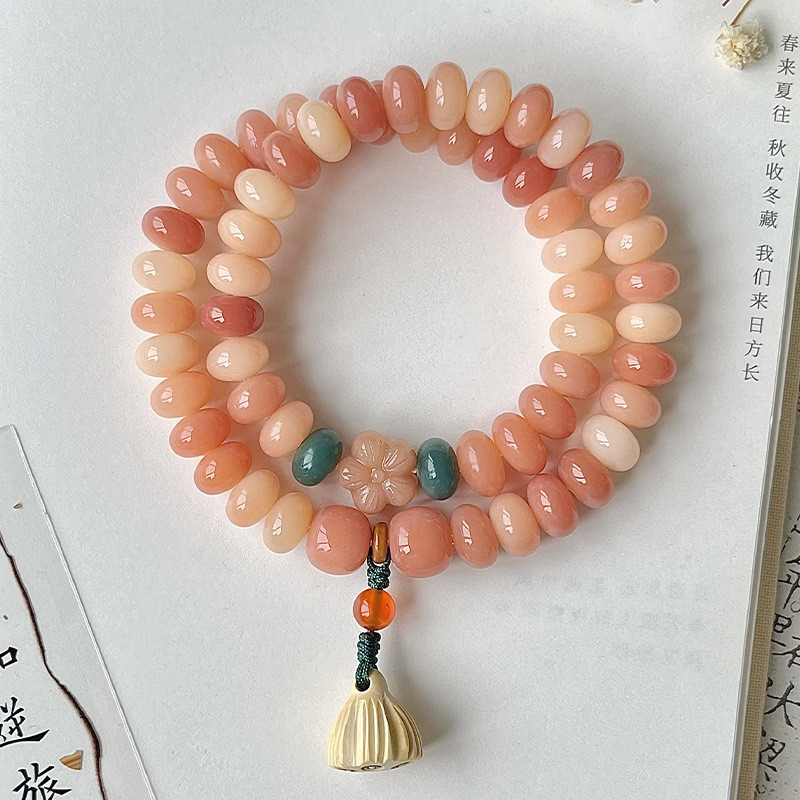 สร้อยข้อมือหยกขาวธรรมชาติรากบอธิไม้บ็อกซ์วูดฝักบัวสไตล์จีนใหม่ วัสดุเก่าอเนกประสงค์ลูกปัดพระเวนวันแหล่งสด