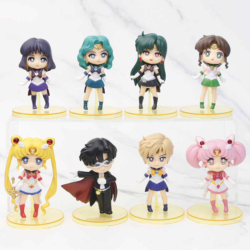 9 ซม.เซเลอร์มูนอะนิเมะรูป Tsukino Usagi/Chhibusa/Kino Makoto Action Figure Sailor Mars Jupiter Mercury Venus ตุ๊กตาของเล่นเด็ก