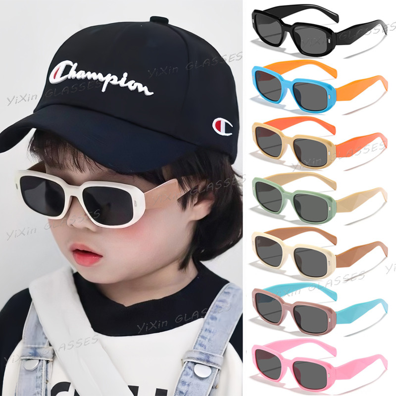เด็กแว่นกันแดดกรอบสี่เหลี่ยมสําหรับเด็กผู้หญิงฤดูร้อนสีกลางแจ้งป้องกันรังสียูวีม่านบังแดดแว่นตาเด็ก 3-12 ปี