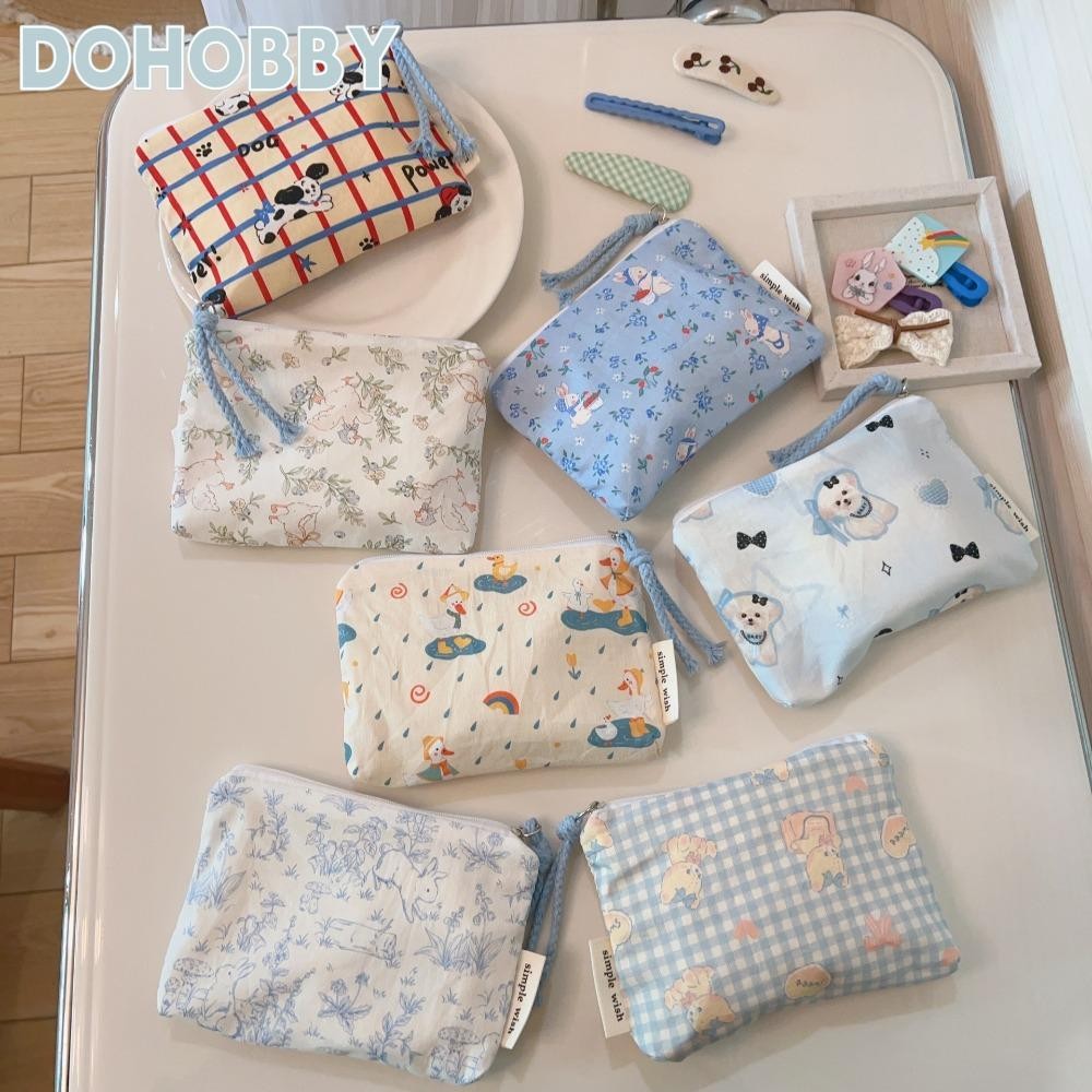 DOHOBBY โดโฮบบี้ กระเป๋าใส่เหรียญขนาดเล็ก,ผ้าฝ้ายสแควร์จิปาถะกระเป๋า,พิมพ์การ์ตูนแบบพกพาซิปกระเป๋าลิปสติกกระเป๋าเก็บ