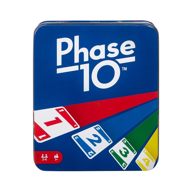 Phase 10 Metal box ดีบุกการ์ดเกมกล่องเหล็กเกมกระดานของขวัญสําหรับเด็กครอบครัวหรือผู้ใหญ่เกม 108 การ์ด