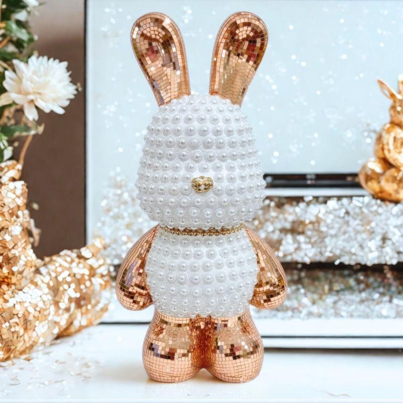 กระปุกออมสิน กระต่ายไข่มุกดิสโก้ สีโรสโกลด์ ขนาด 50/80cm. ตกแต่งบ้านตั้งโชว์ ห้องรับแขก ห้องทำงาน - รูปที่ 3