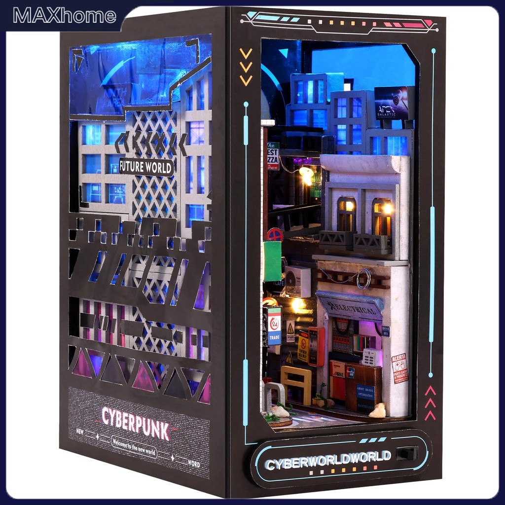 หนังสือ DIY Nook Kit 3D ปริศนาไม้ชั้นวางหนังสือแทรกตกแต่งพร้อมไฟ LED DIY Miniature Dollhouse Model K