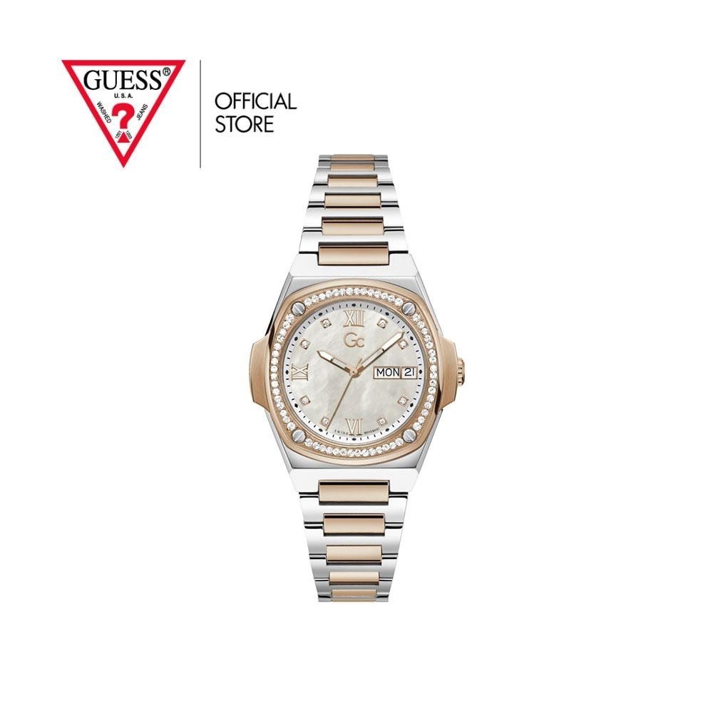 GUESS GC นาฬิกาข้อมือผู้หญิง รุ่น Coussin Shape Lady Y98005L1MF สีเงิน / โรสโกลด์