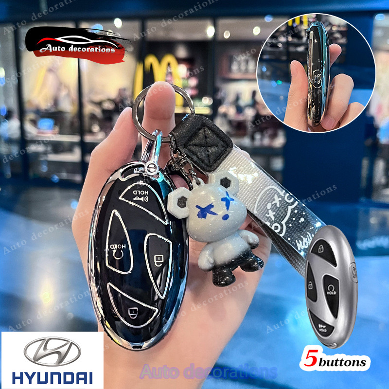 Hyundai 5 ปุ่ม tpu สําหรับ Tucson 2024-2025 Santafe 2024-2025 สมาร์ทรีโมทคอนโทรลกุญแจรถ Hyundai Santa Fe พวงกุญแจ