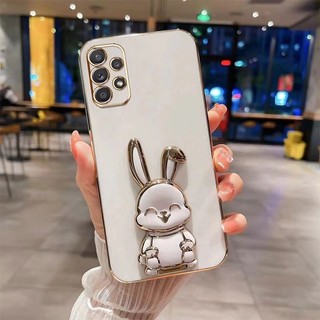 Samsung Galaxy Case Electroplated TPU Soft Cover พร้อมขาตั้งรูปแบบกระต่ายน่ารักสําหรับ A11 A12 A13 A14 A15 A23 A24 A25 A31 A32 A33 A34 A35 A36 A52 A53 A54 A55 A72 A73 4G