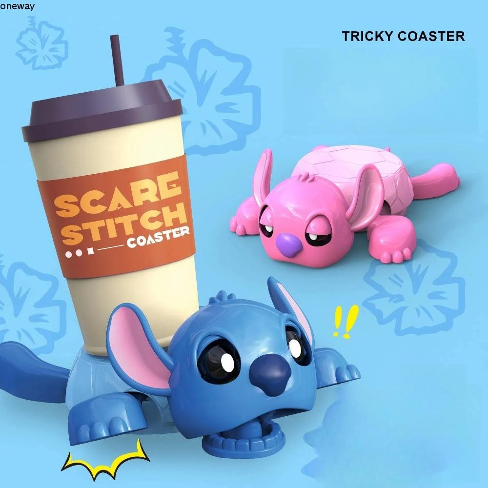 ONEWAY เต่า Coaster, Stitch พับที่วางโทรศัพท์ถ้วยฐาน, Panicked พิมพ์ความเครียดบรรเทาสีฟ้าสีชมพู Coaster ของเล่นแก้วฐานตกแต่ง