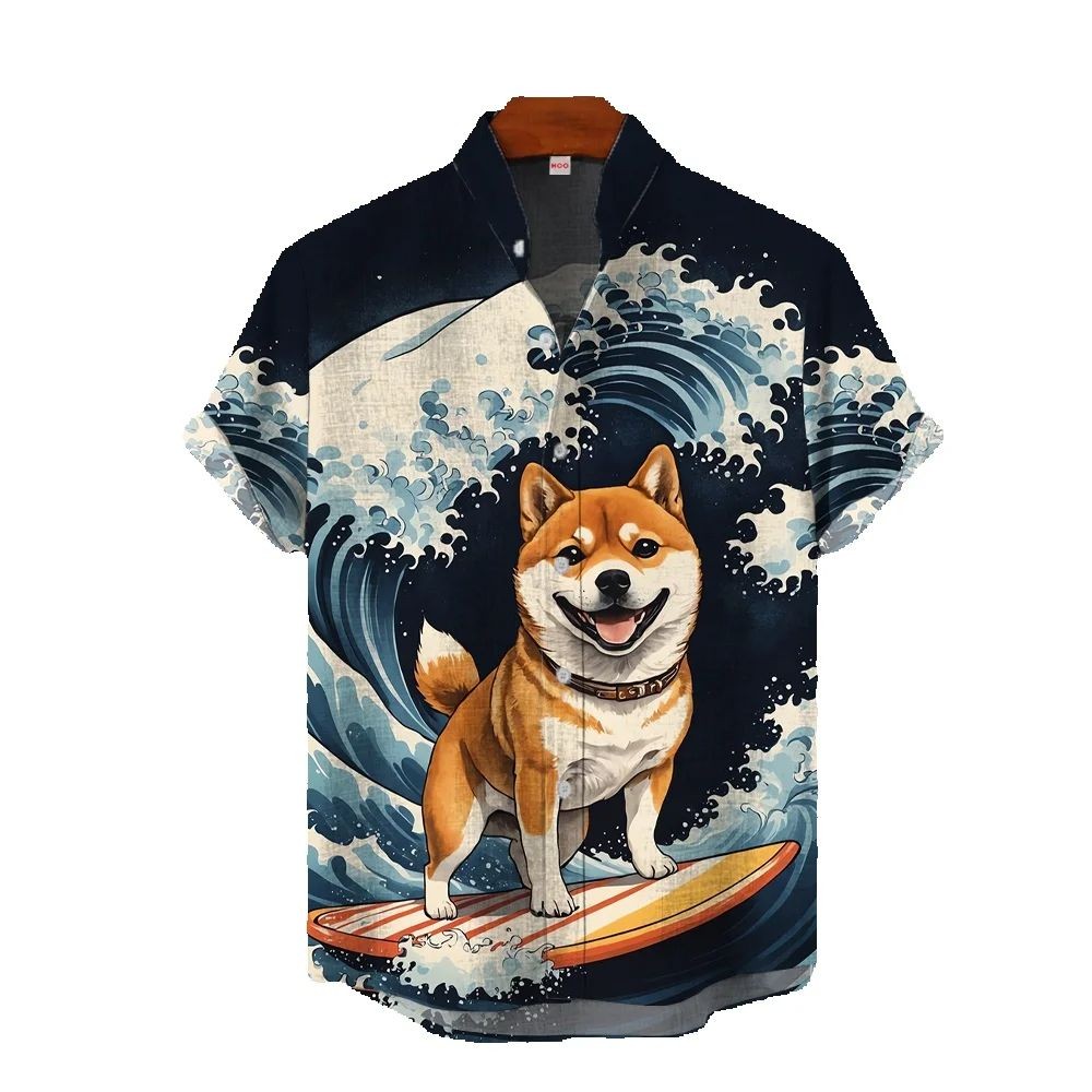 ใหม่ชายเสื้อฮาวาย 3D พิมพ์แฟชั่นแขนสั้น ขนาดใหญ่ ปกปุ่มขึ้น สไตล์ญี่ปุ่น