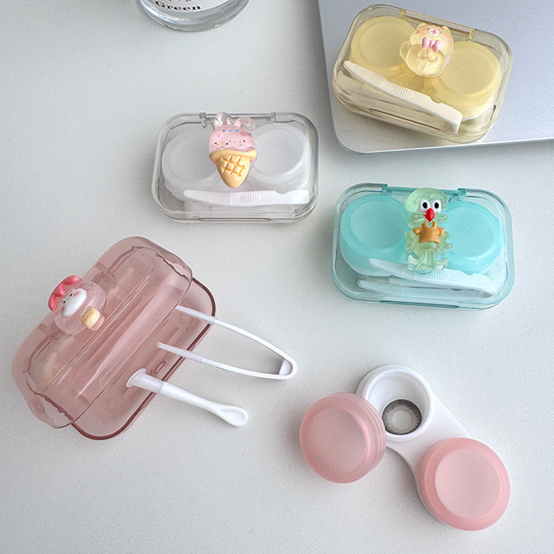 กล่องใส่คอนแทคเลนส์ กล่องใส่คอนแทคเลนส์เครื่องสําอางป้องกันการรั่วแบบพกพาขนาดกะทัดรัดเรียบง่ายพร้อมก