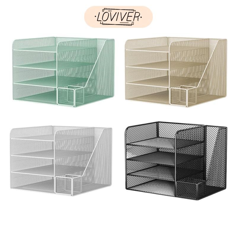LOVIVER โต๊ะออแกไนเซอร์กระดาษจดหมายถาดตกแต่งอเนกประสงค์อุปกรณ์ตกแต่งตาข่ายผู้ถือไฟล์สําหรับเคาน์เตอร์