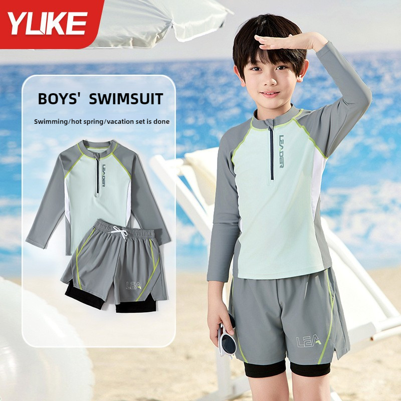 YUKE ชุดว่ายน้ำเด็กแห้งเร็ว ชุดว่ายน้ํา long sleeved swimwear for boys