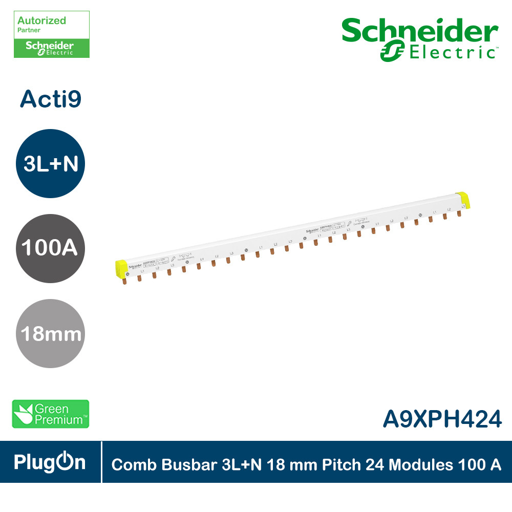 Schneider Electric Acti9 Comb Busbar 3L+N 18 mm Pitch 24 Modules 100 A | A9XPH424 | PlugOn
