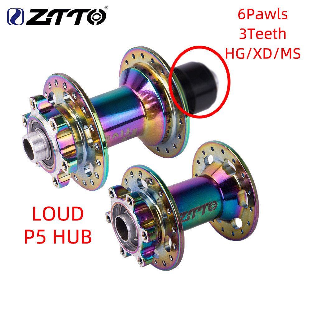 ZTTO P5 MTB Loud Hub 6 Pawls 3 ฟัน Noisy Hub ดิสก์เบรกจักรยาน Freehub Loud XD HG Non-boost Hub 142 มม.Thru เพลา 135 มม. Quick Release 32 28 36 หลุม