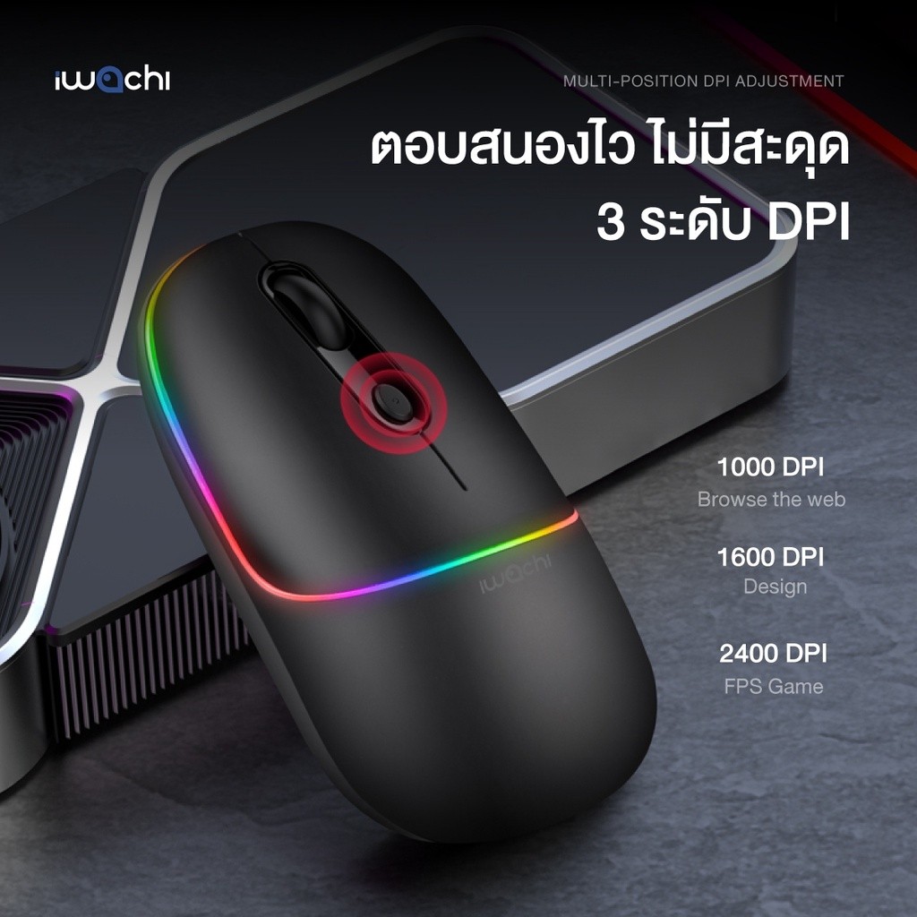 คลิกสนุก เม้าส์ไร้สาย IWACHI I3 Wireless mouse rechargable bluetooth mouse รองรับ 2.4G/BT5.0 แบตเตอร
